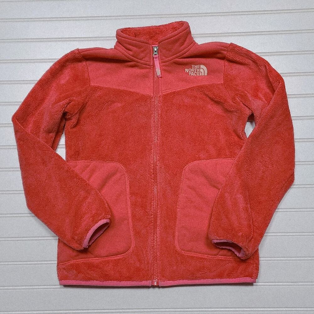 The North Face Girls Full-Zip Fleece Jacket Size M (10-12) Dark Coral & Pink